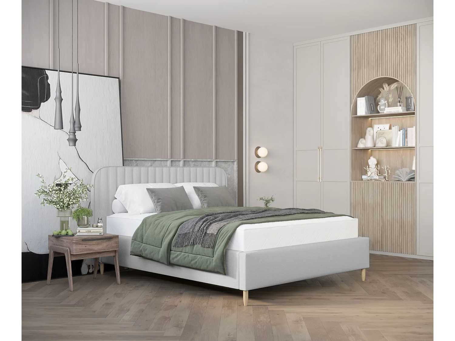 Lit coffre Noto - 120 x 200 cm - toile tissée - gris clair