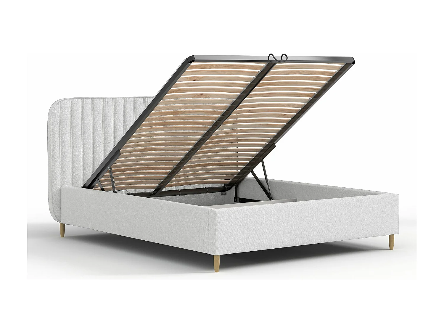 Lit coffre Noto - 120 x 200 cm - toile tissée - gris clair