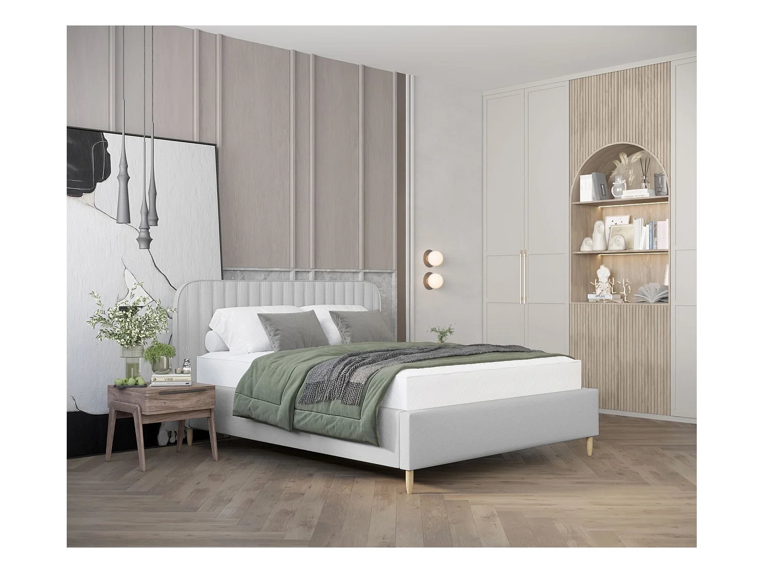 Lit coffre Noto - 120 x 200 cm - toile tissée - gris clair