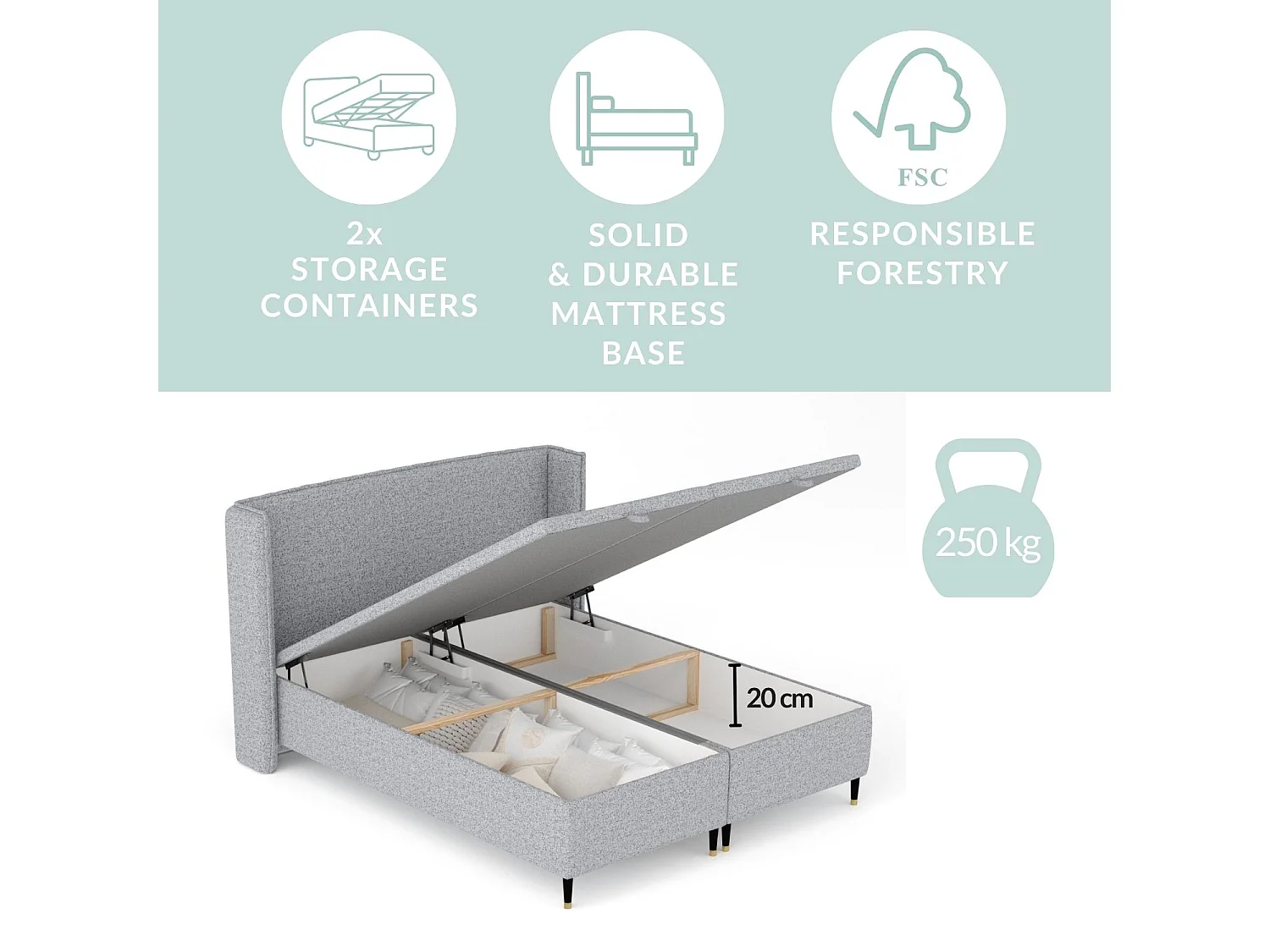 Lit coffre en toile tissée Ritual - 180 x 200 cm - gris clair