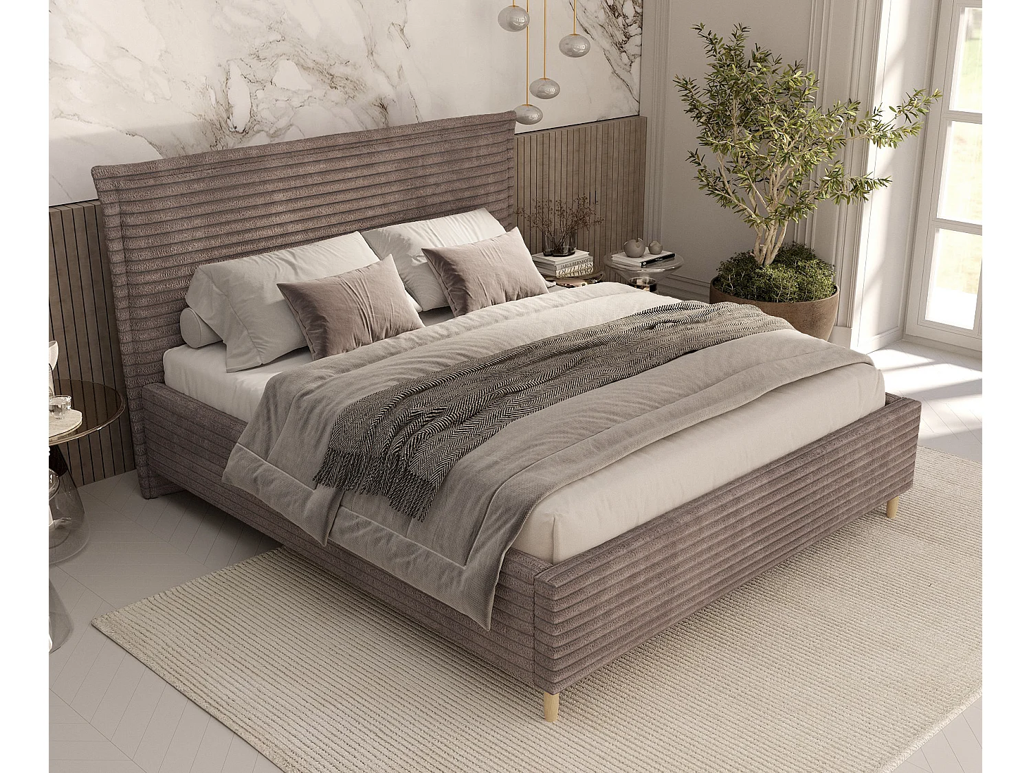 Polsterbett Cape Cod - 180 x 200 cm - Samtstoff - braun