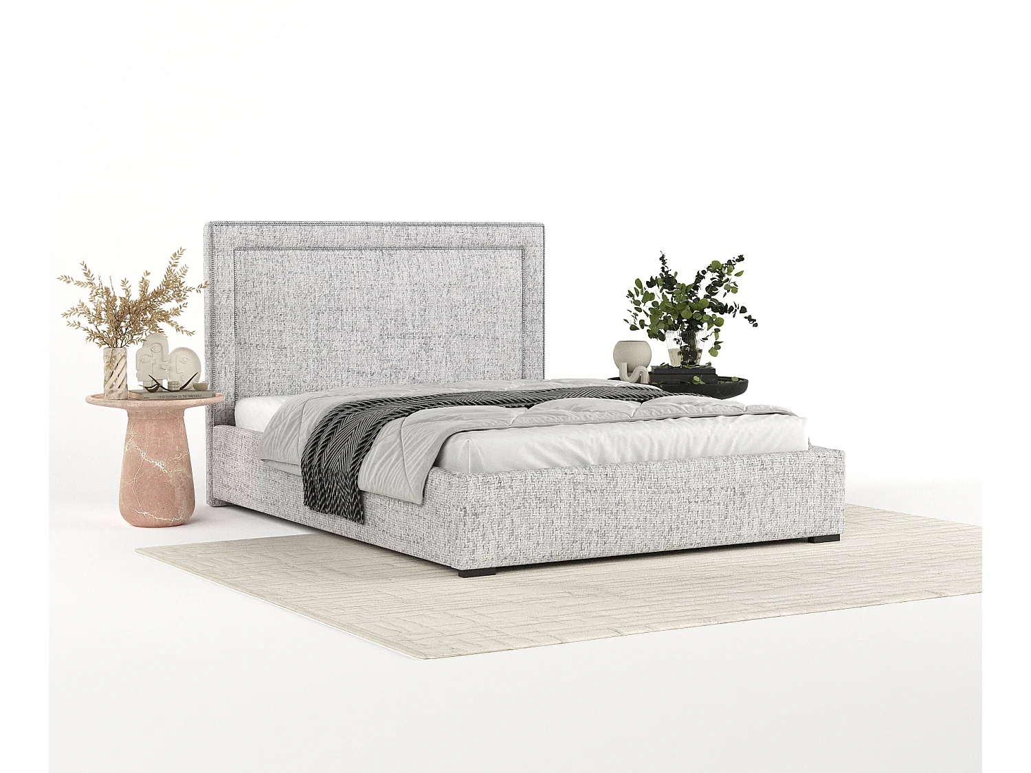 Polsterbett Como - 180 x 200 cm - Webstoff - hellgrau
