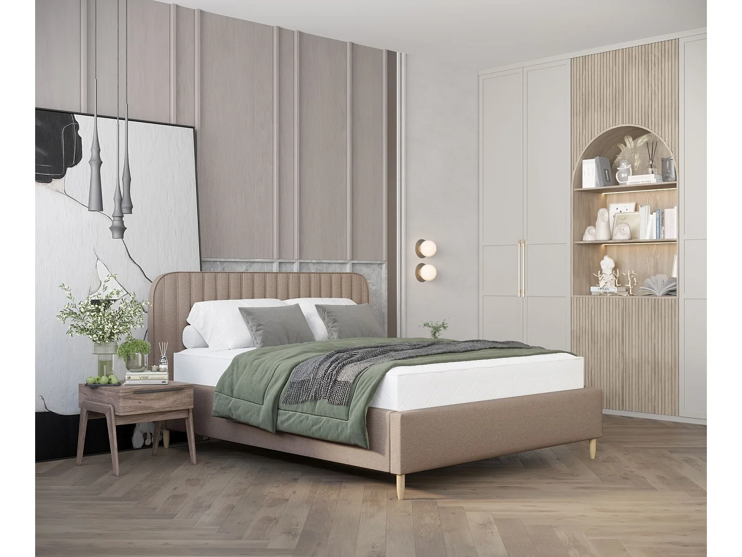 Lit coffre Noto - 140 x 200 cm - toile tissée - brun clair