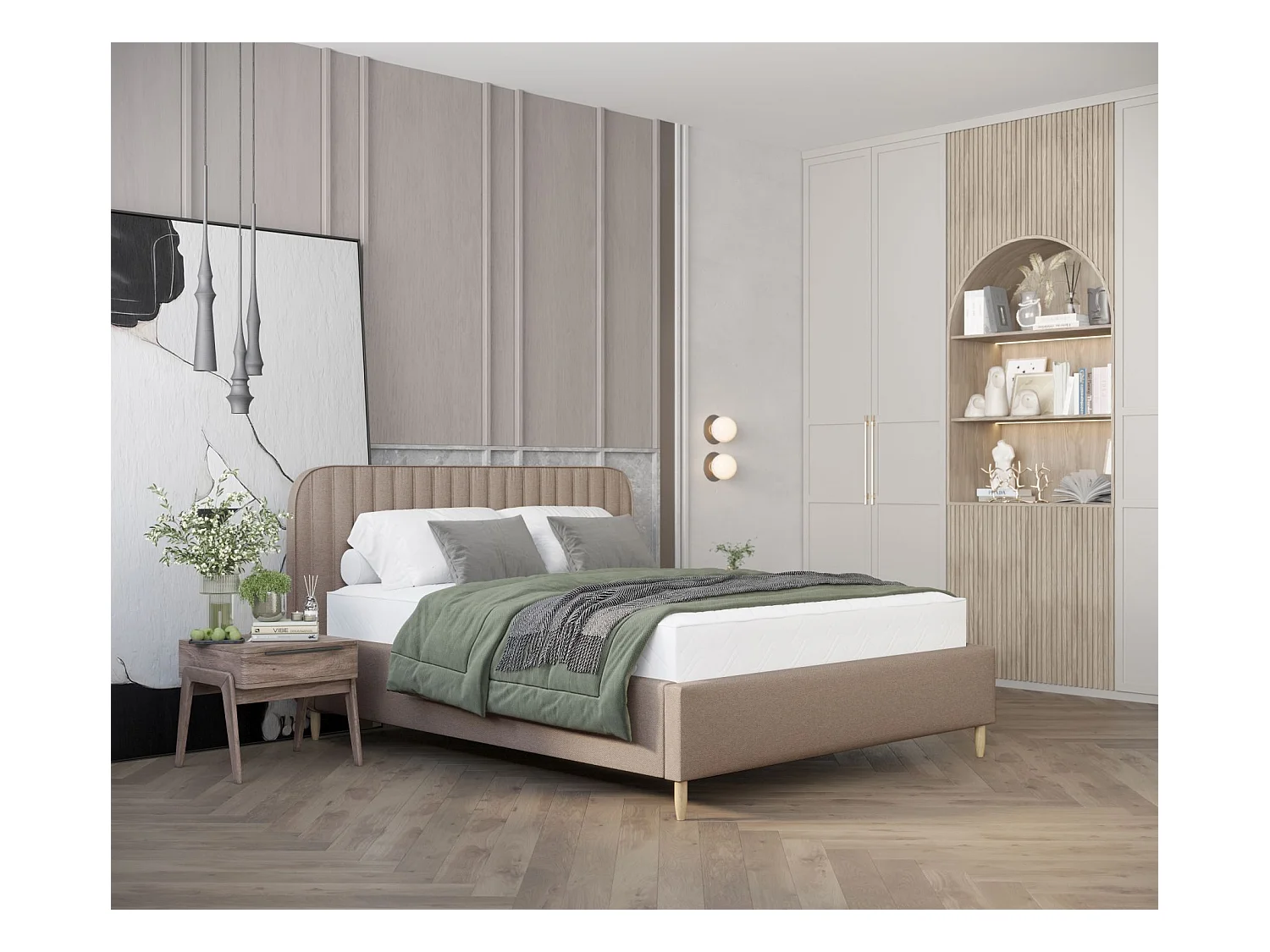 Lit coffre Noto - 140 x 200 cm - toile tissée - brun clair