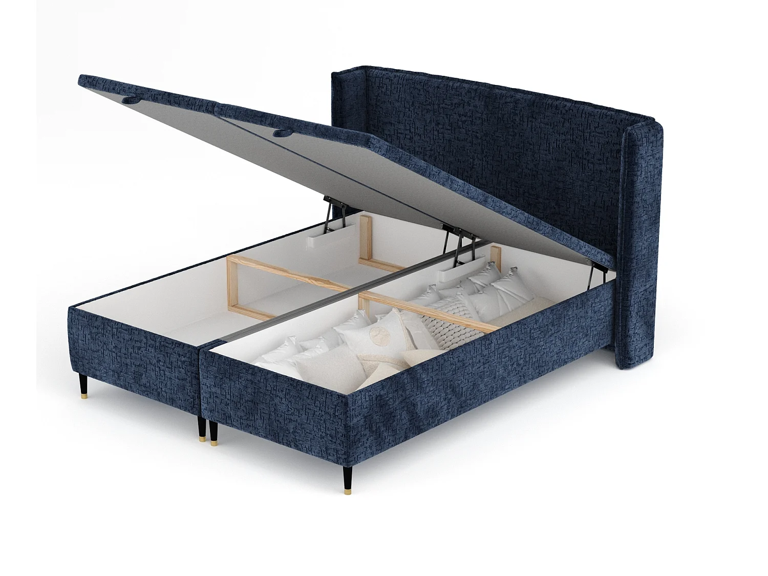 Lit coffre en tissu chenille Ritual - 200 x 200 cm - bleu marine