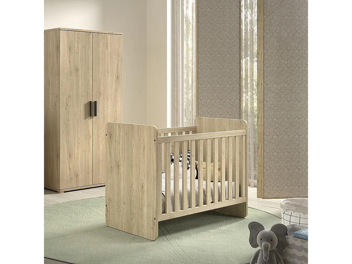 MARCO - Lit Bébé 60x120cm Evolutif en 90x200cm Aspect Chêne clair