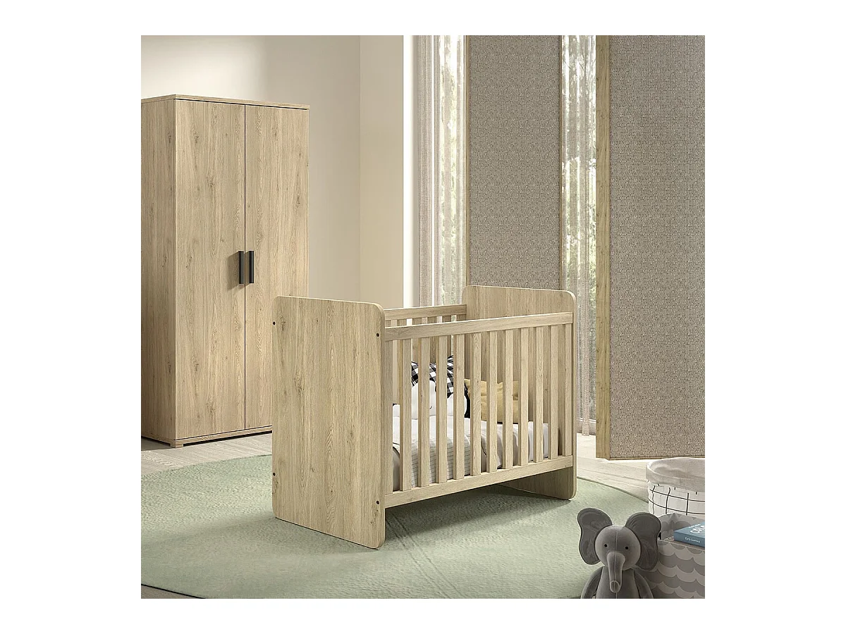 MARCO - Lit Bébé 60x120cm Evolutif en 90x200cm Aspect Chêne clair