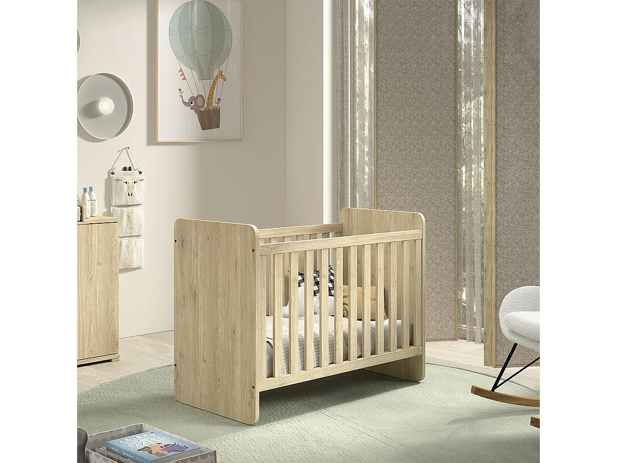 MARCO - Lit Bébé 60x120cm Evolutif en 90x200cm Aspect Chêne clair