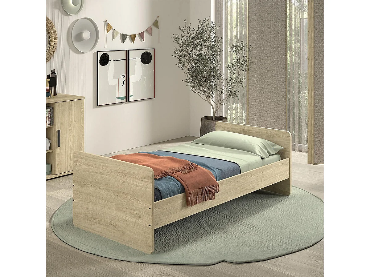 MARCO - Lit Bébé 60x120cm Evolutif en 90x200cm Aspect Chêne clair