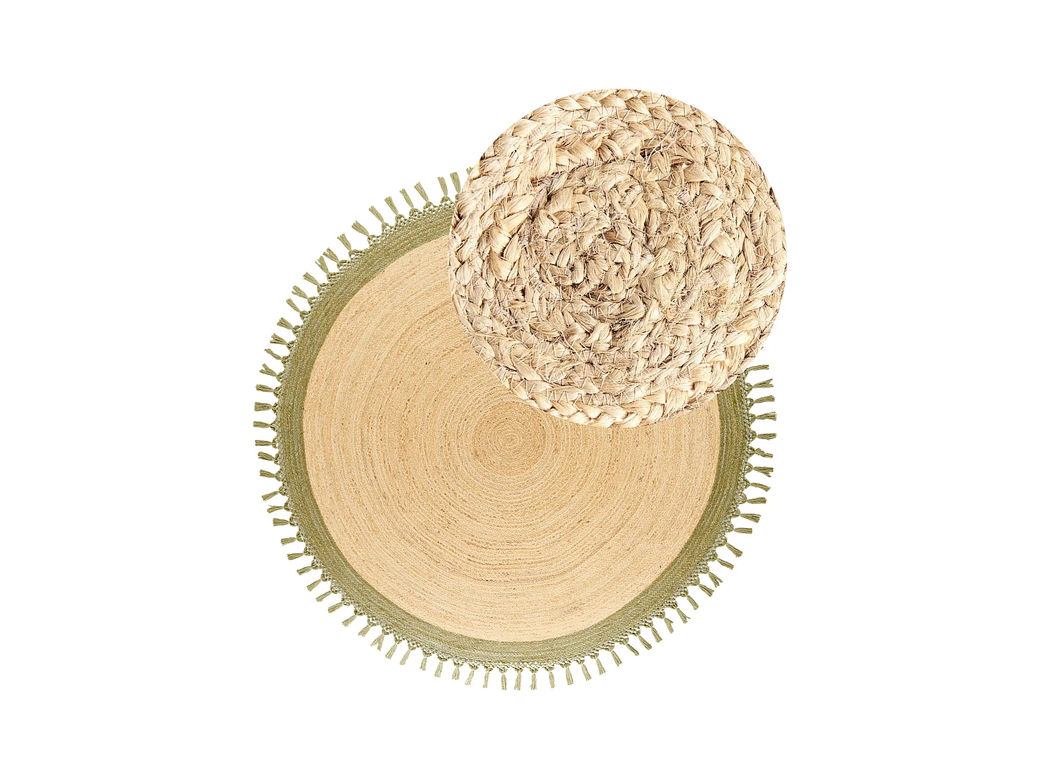 Dywan okrągły z juty ⌀ 200 cm beżowy z zielonym MARTS