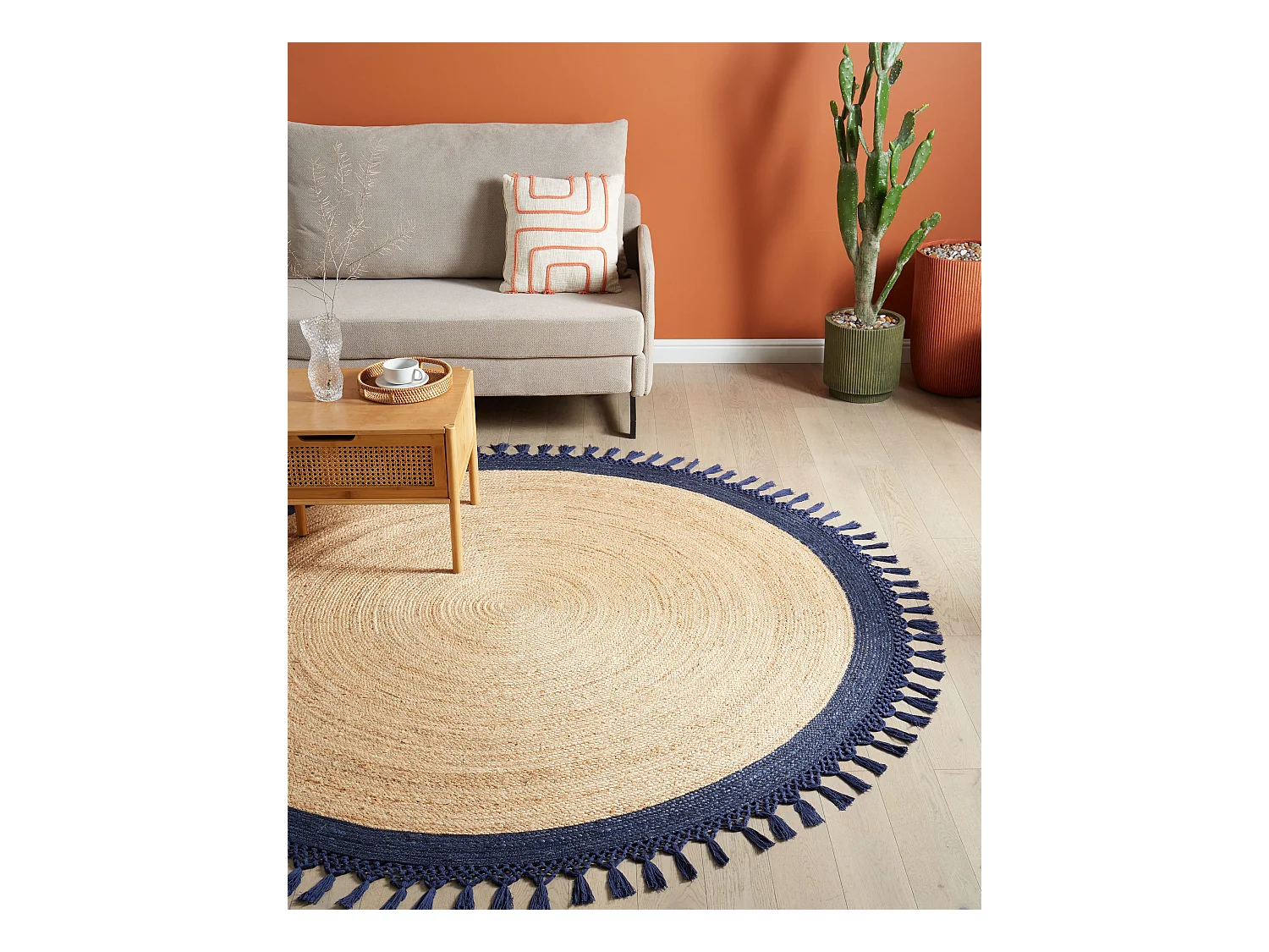 Vloerkleed MARTS ø 200 cm Jute Donkerblauw