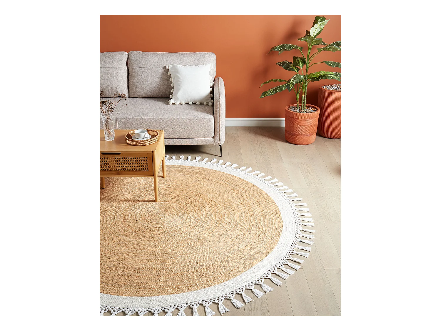 Vloerkleed MARTS ø 200 cm Jute Wit