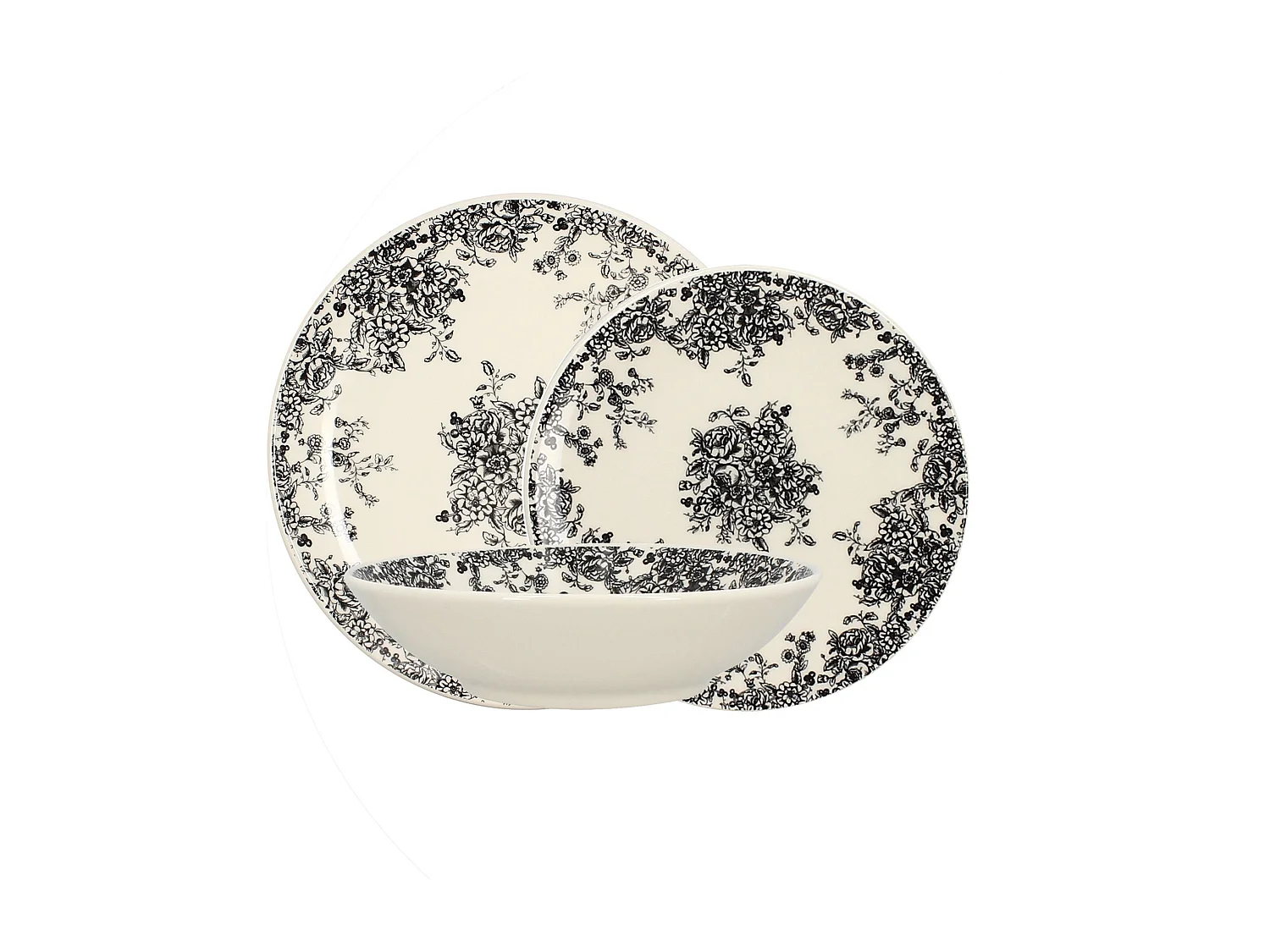 Novastyl - Lot6 Assiettes A Dessert Florali 19.5cm En Gres Decor Noir