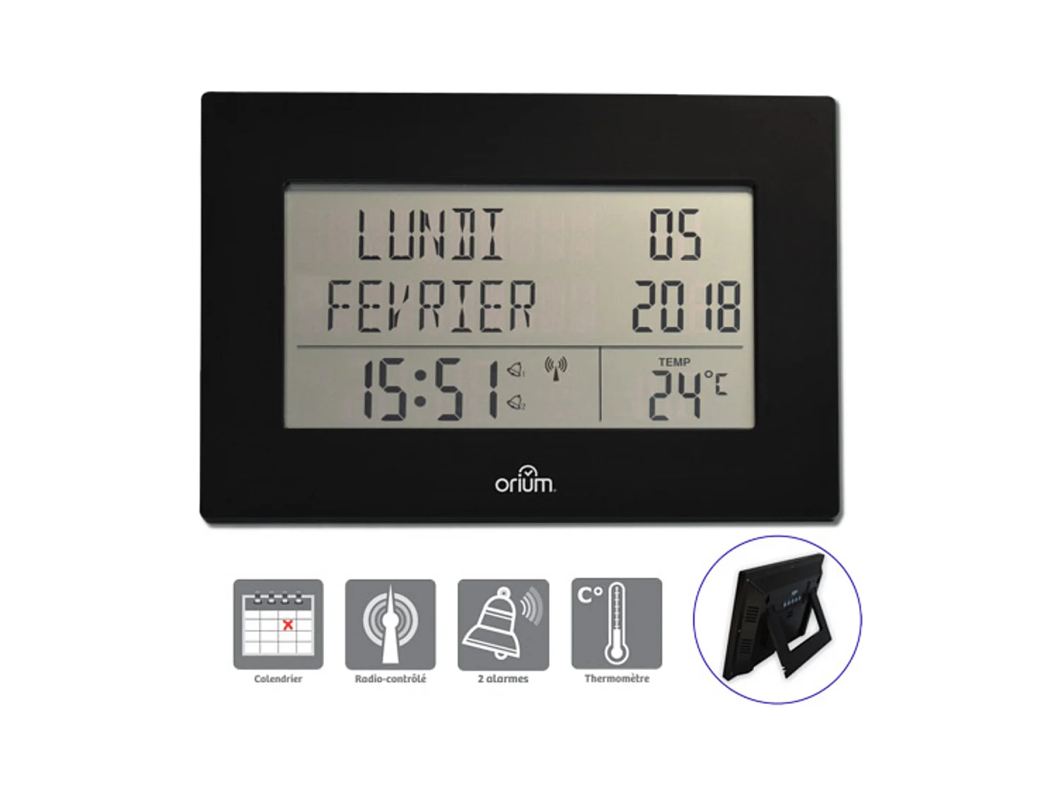 Horloge calendrier radio contrôlée Memento - Orium