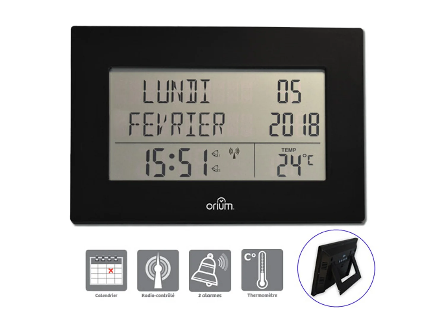 Horloge calendrier radio contrôlée Memento - Orium