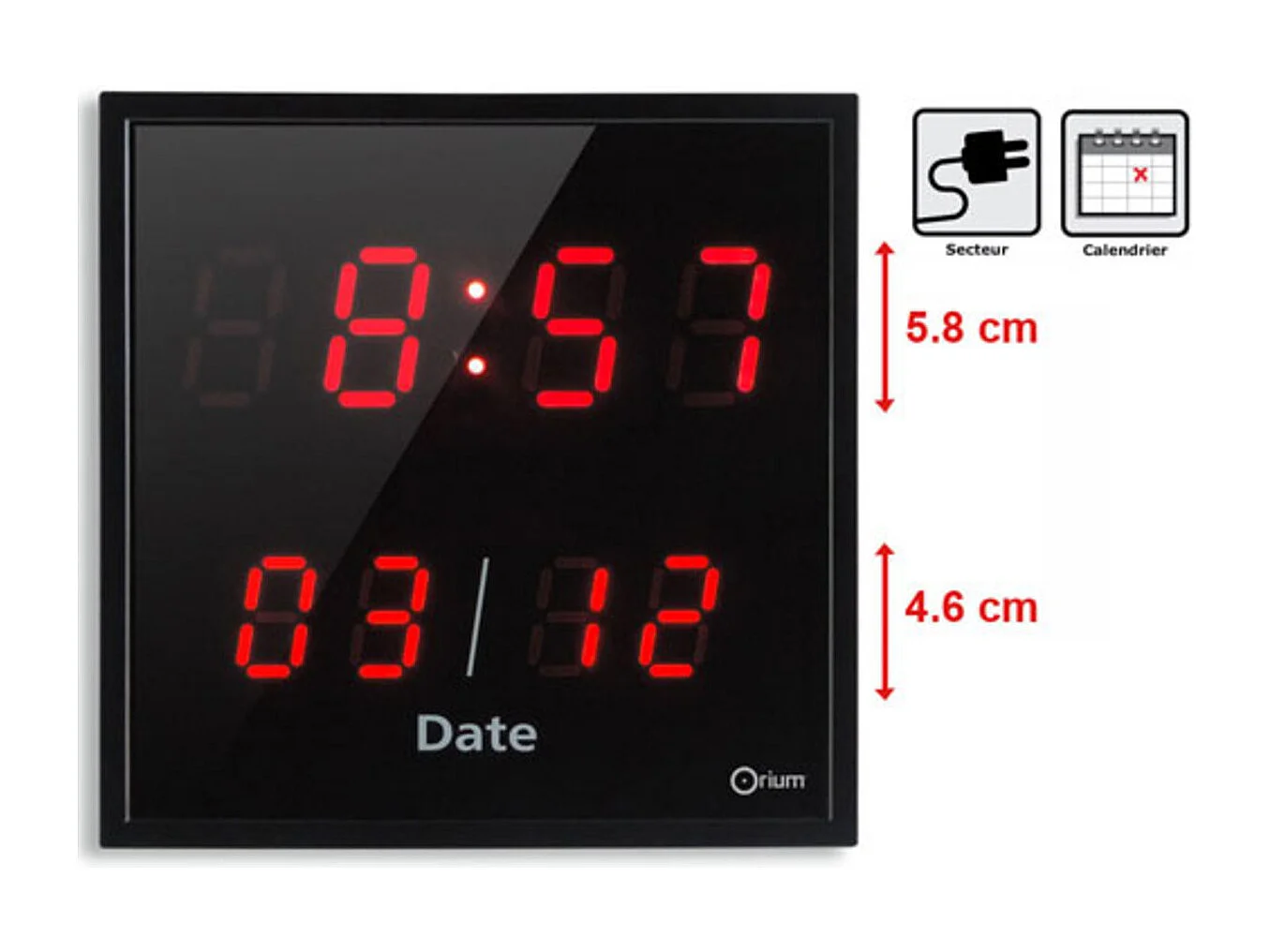 Horloge LED date - Rouge - Orium