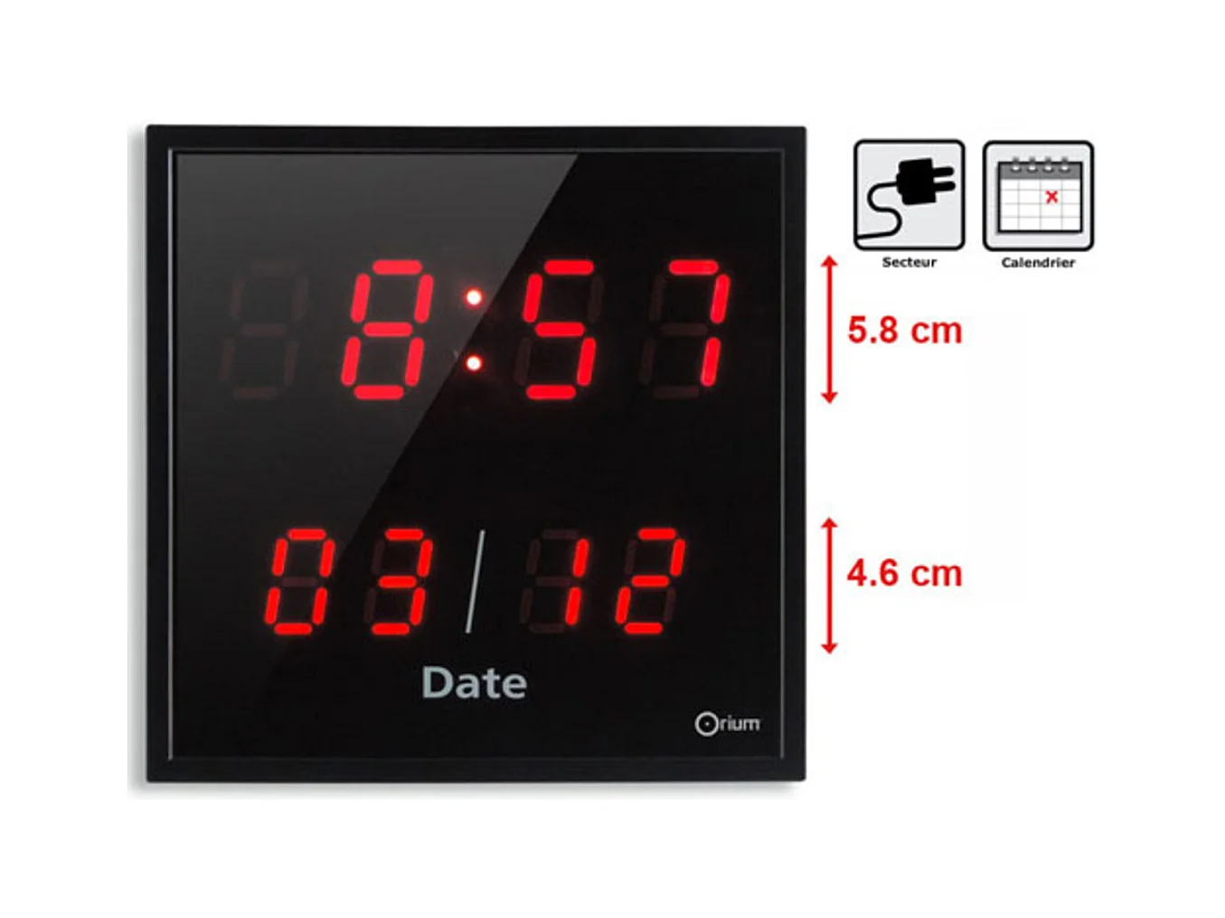Horloge LED date - Rouge - Orium