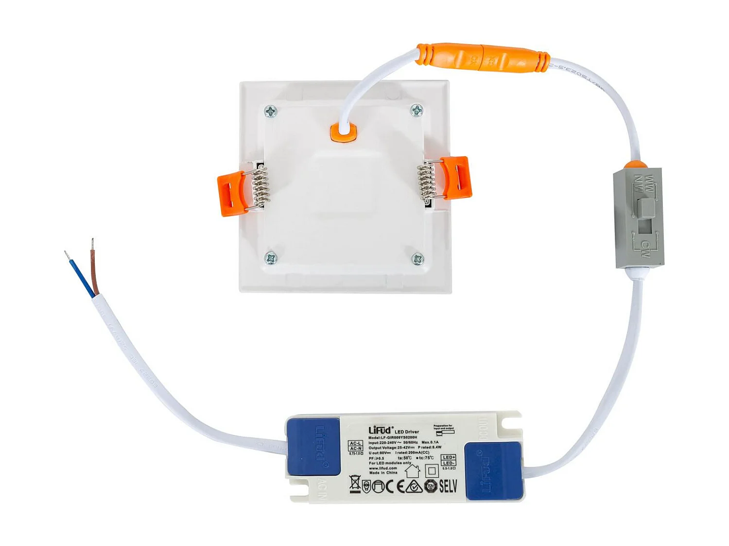 Dalle LED 7W Carrée CCT Sélectionnable Microprismatique LIFUD Coupe 75x75 mm No Flicker (2700K - 4000K - 6000K) Sélectionnable (chaud-neutre-froid)