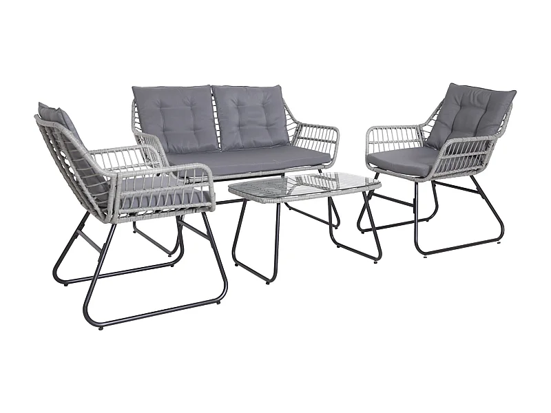 Ensemble de meubles de balcon SVITA CAPRI en polyrotin pour l'extérieur, 4 pièces Salon de jardin gris clair