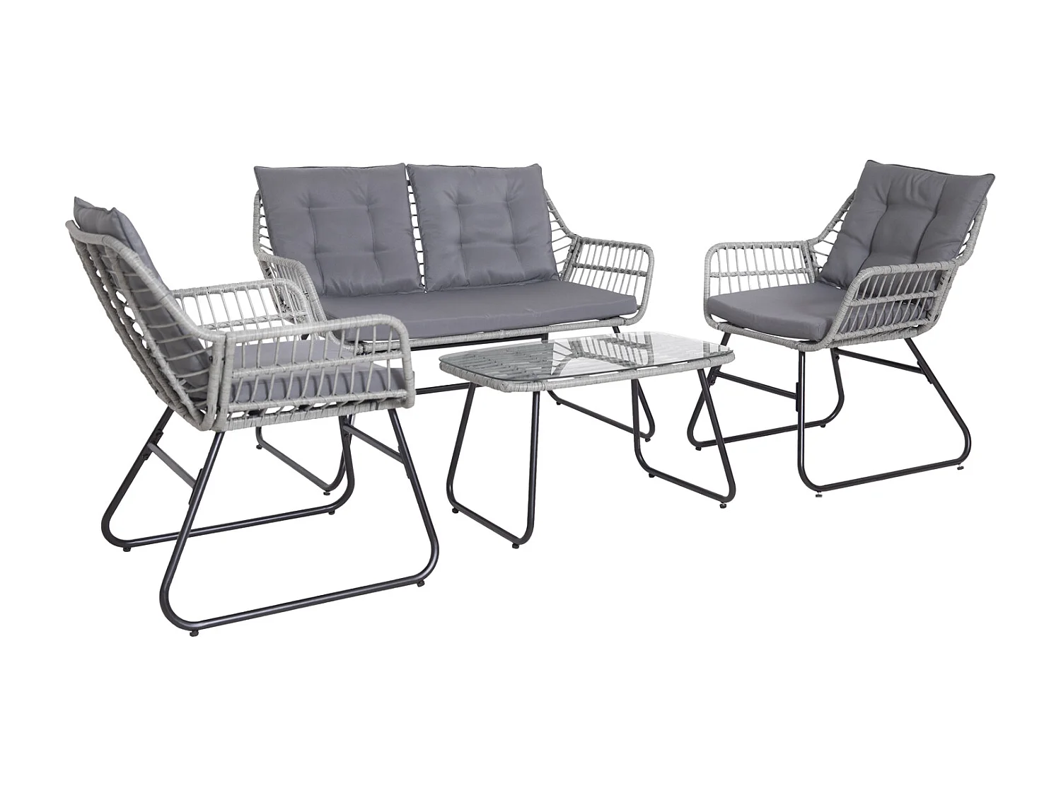Ensemble de meubles de balcon SVITA CAPRI en polyrotin pour l'extérieur, 4 pièces Salon de jardin gris clair