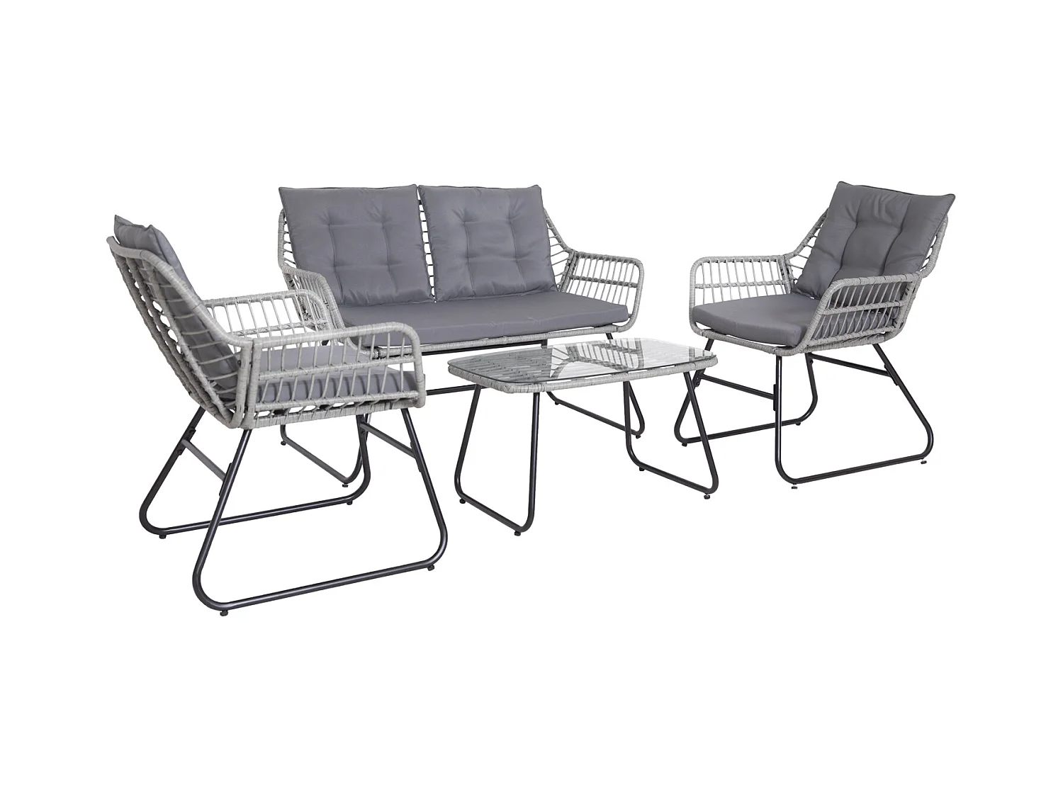 Ensemble de meubles de balcon SVITA CAPRI en polyrotin pour l'extérieur, 4 pièces Salon de jardin gris clair