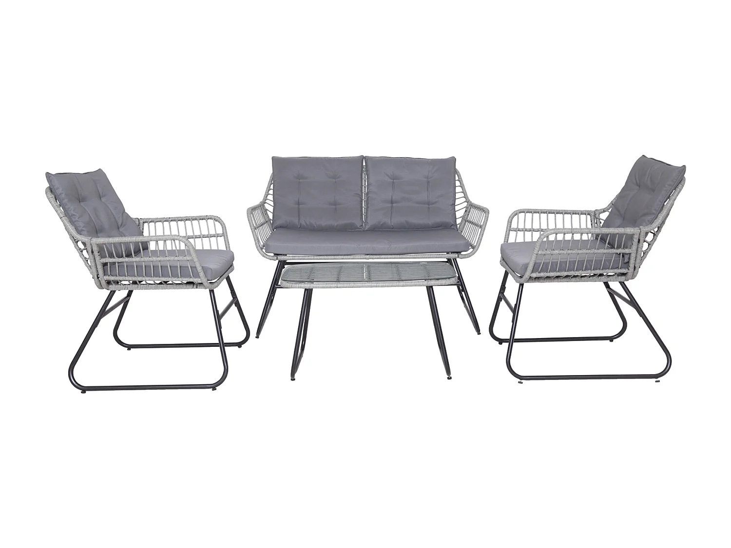 Ensemble de meubles de balcon SVITA CAPRI en polyrotin pour l'extérieur, 4 pièces Salon de jardin gris clair