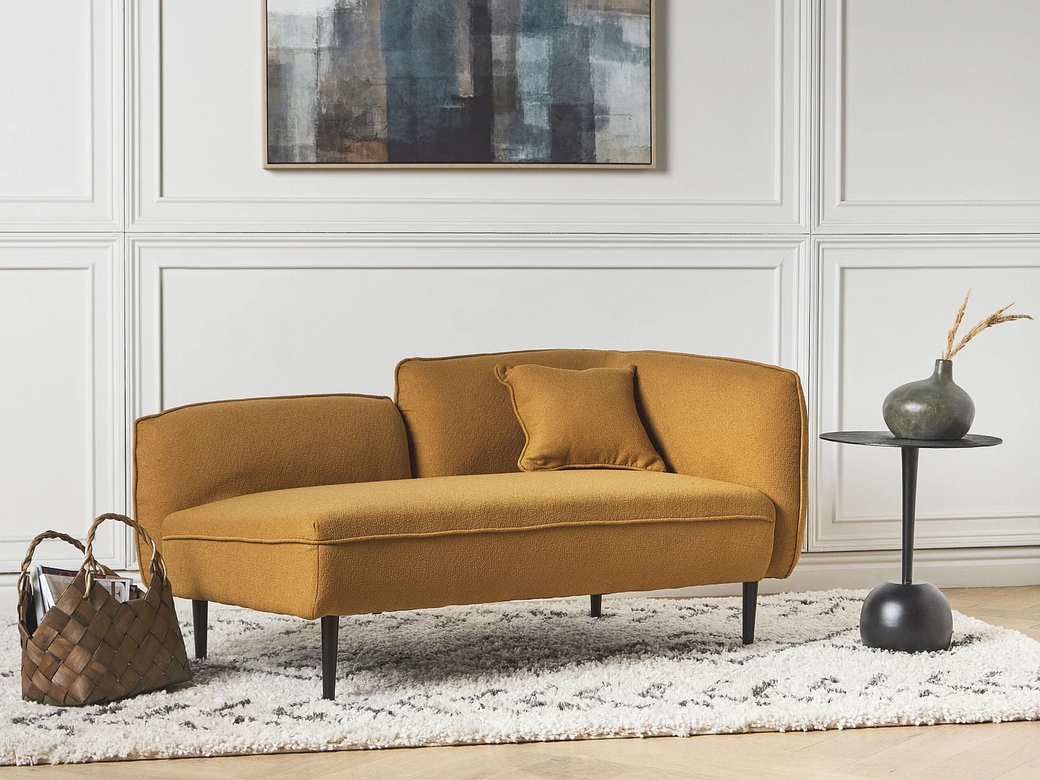 Rechtszijdige chaise longue CHEVANNES Bouclé Mosterdgeel