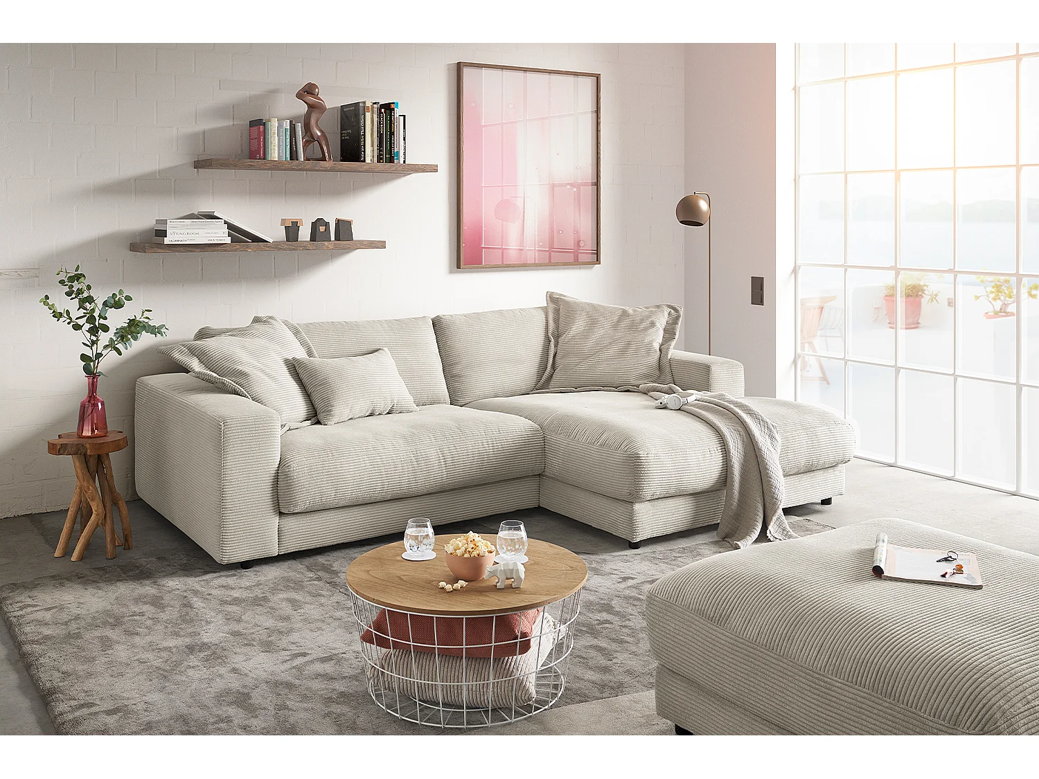 Ecksofa - Hellgrau Cord - MADELINE