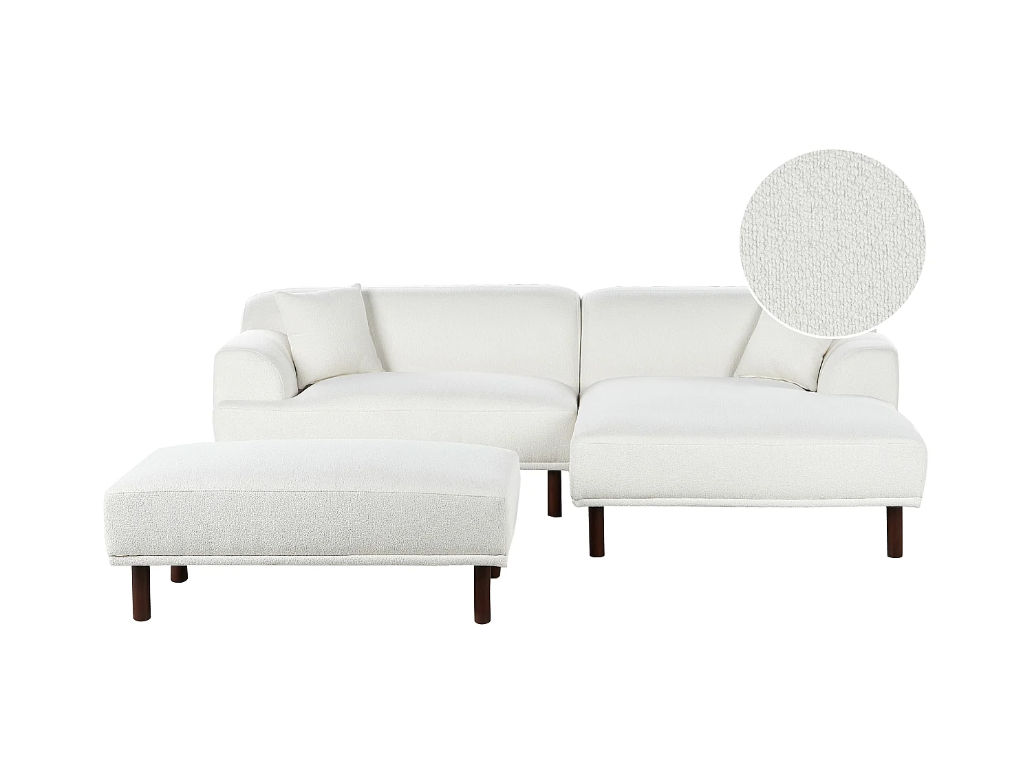 Canapé d'Angle à droite Minimaliste en Bouclé Forme de L avec Ottoman Pouf Blanc Holt