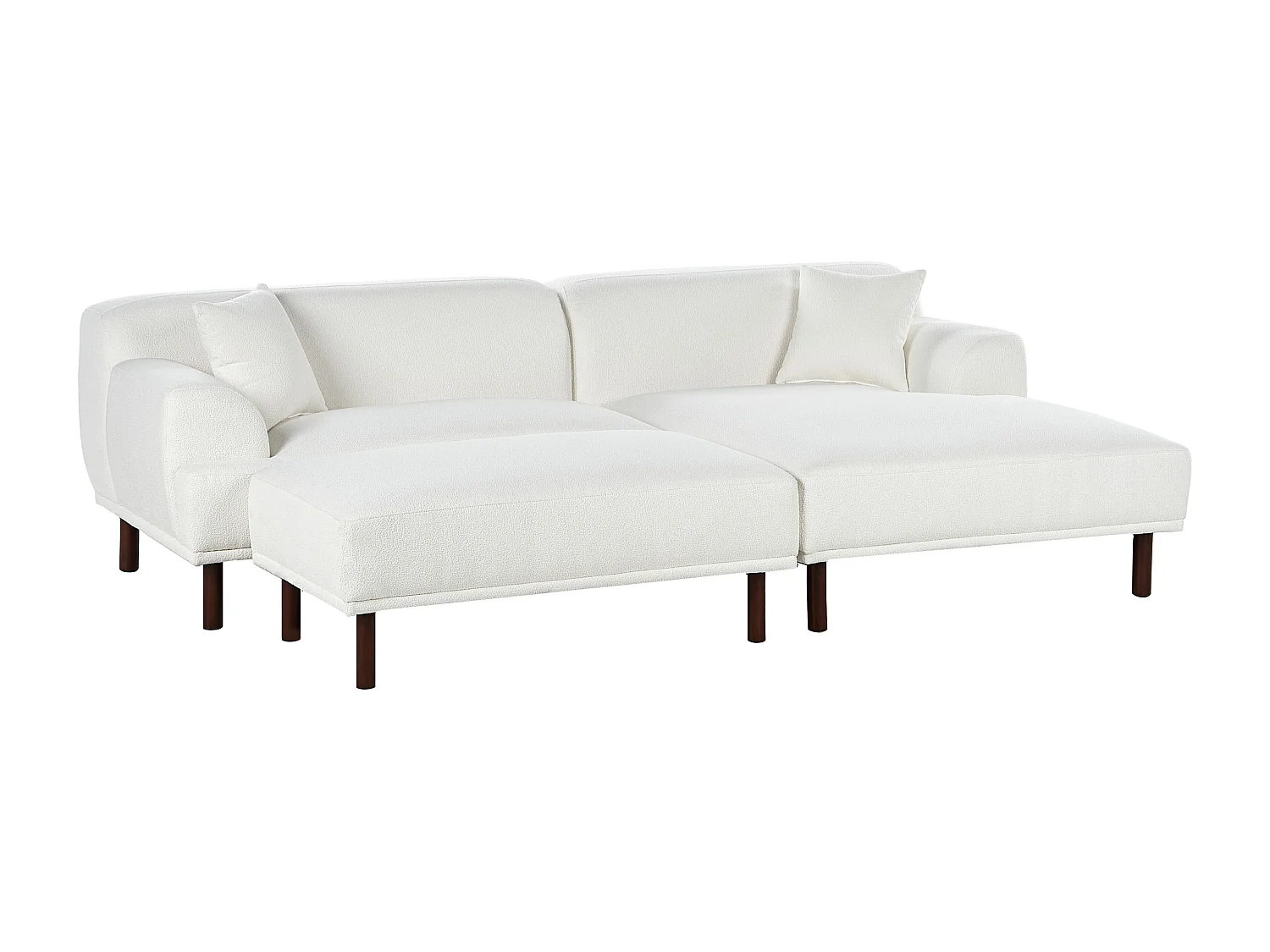Ecksofa HOLT Bouclé Weiss mit Ottomane 3-Sitzer linksseitig