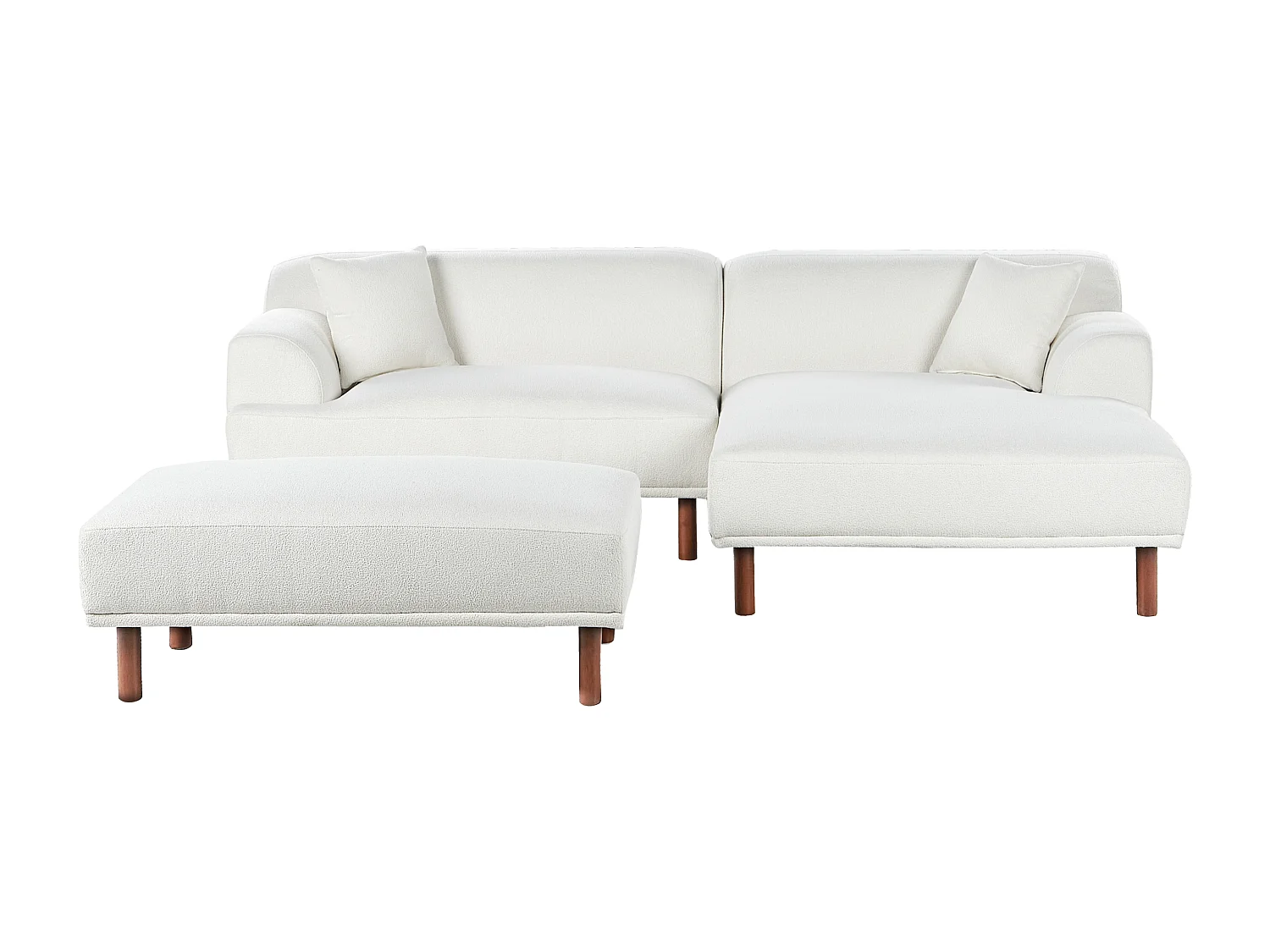 Ecksofa HOLT Bouclé Weiss mit Ottomane 3-Sitzer linksseitig