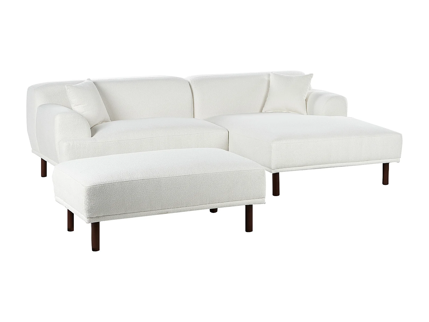 Ecksofa HOLT Bouclé Weiss mit Ottomane 3-Sitzer linksseitig