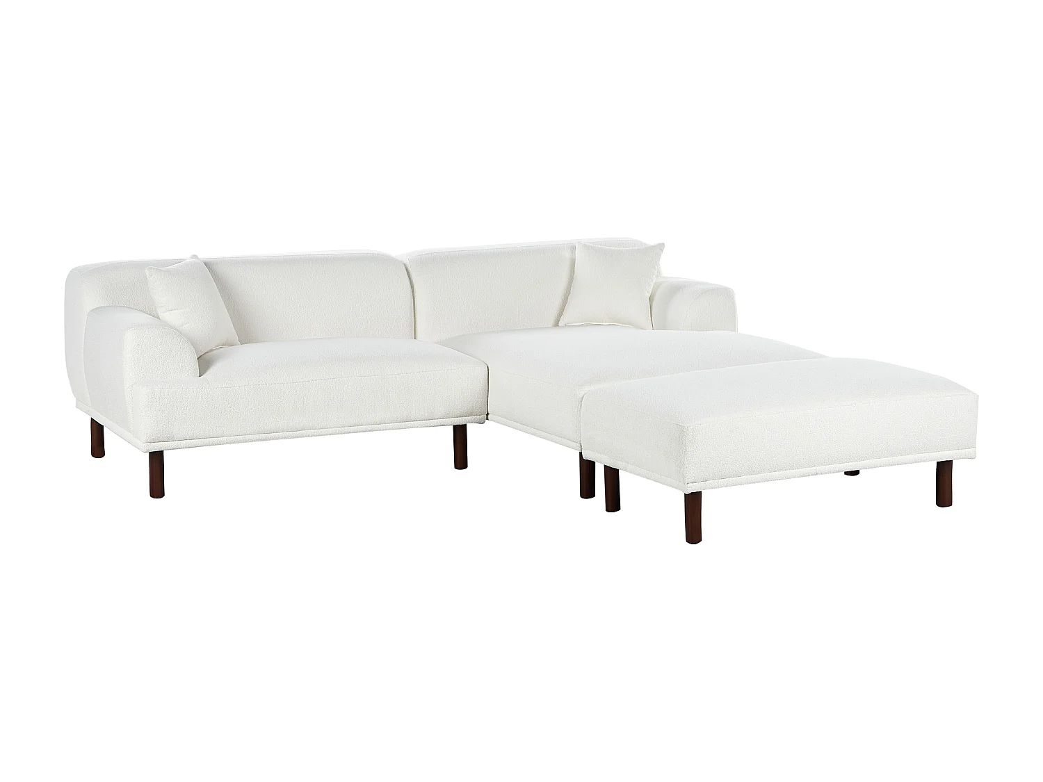 Ecksofa HOLT Bouclé Weiss mit Ottomane 3-Sitzer linksseitig