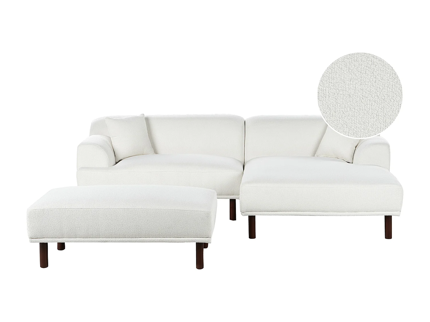 Ecksofa HOLT Bouclé Weiss mit Ottomane 3-Sitzer linksseitig