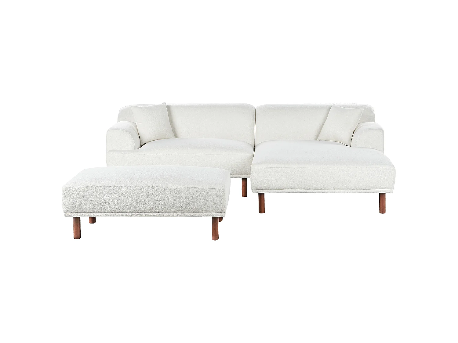 Ecksofa HOLT Bouclé Weiss mit Ottomane 3-Sitzer linksseitig