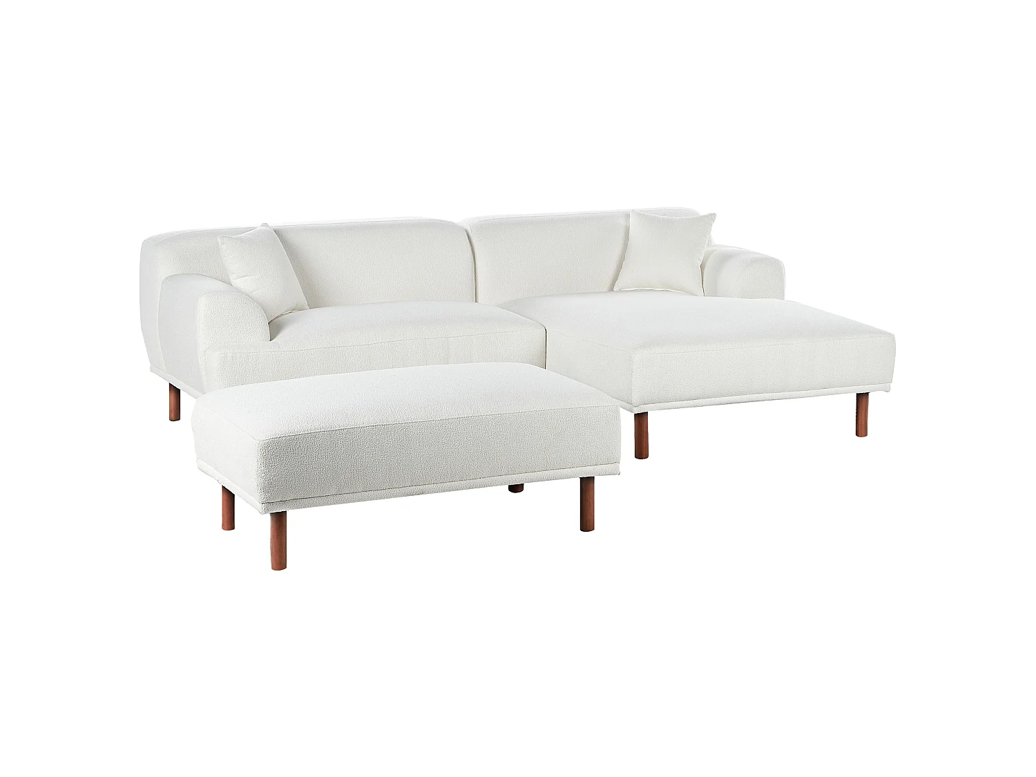 Ecksofa HOLT Bouclé Weiss mit Ottomane 3-Sitzer linksseitig