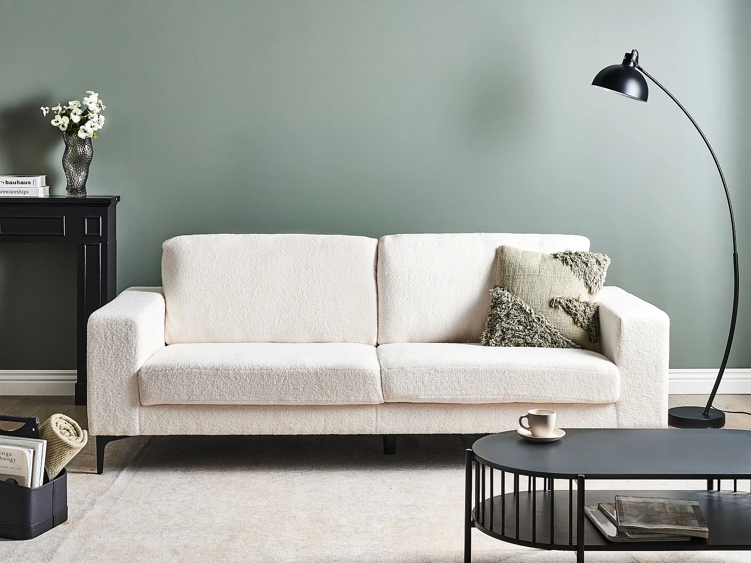 Sofa VADSTENA Bouclé Cremeweiss 3-Sitzer