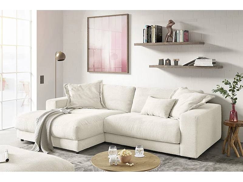 Ecksofa - Cremeweiß Cord - MADELINE