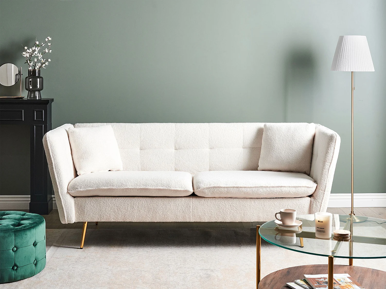Sofa FREDERICA Bouclé Cremeweiss 3-Sitzer