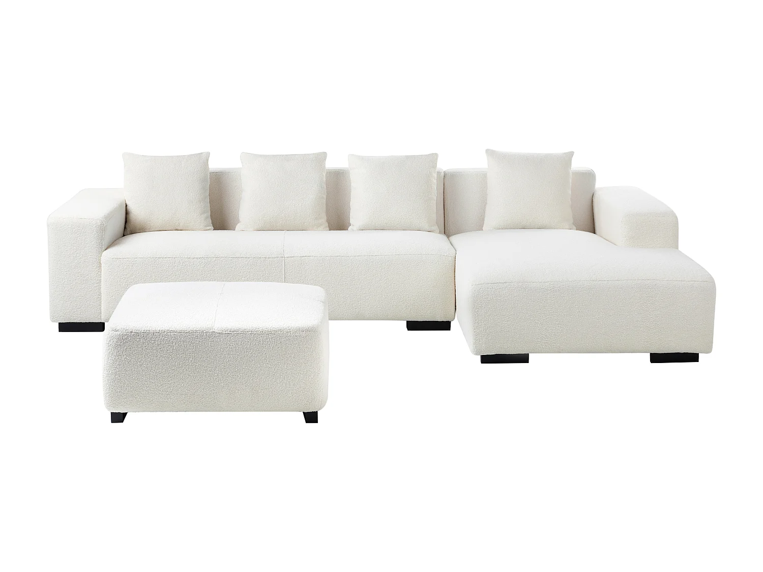 Ecksofa LUNGO Bouclé Weiss mit Ottomane 4-Sitzer linksseitig