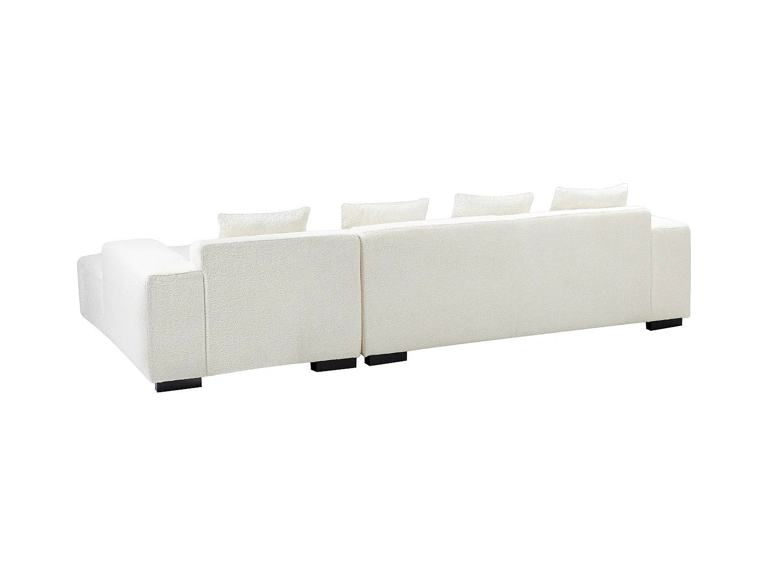 Ecksofa LUNGO Bouclé Weiss mit Ottomane 4-Sitzer linksseitig