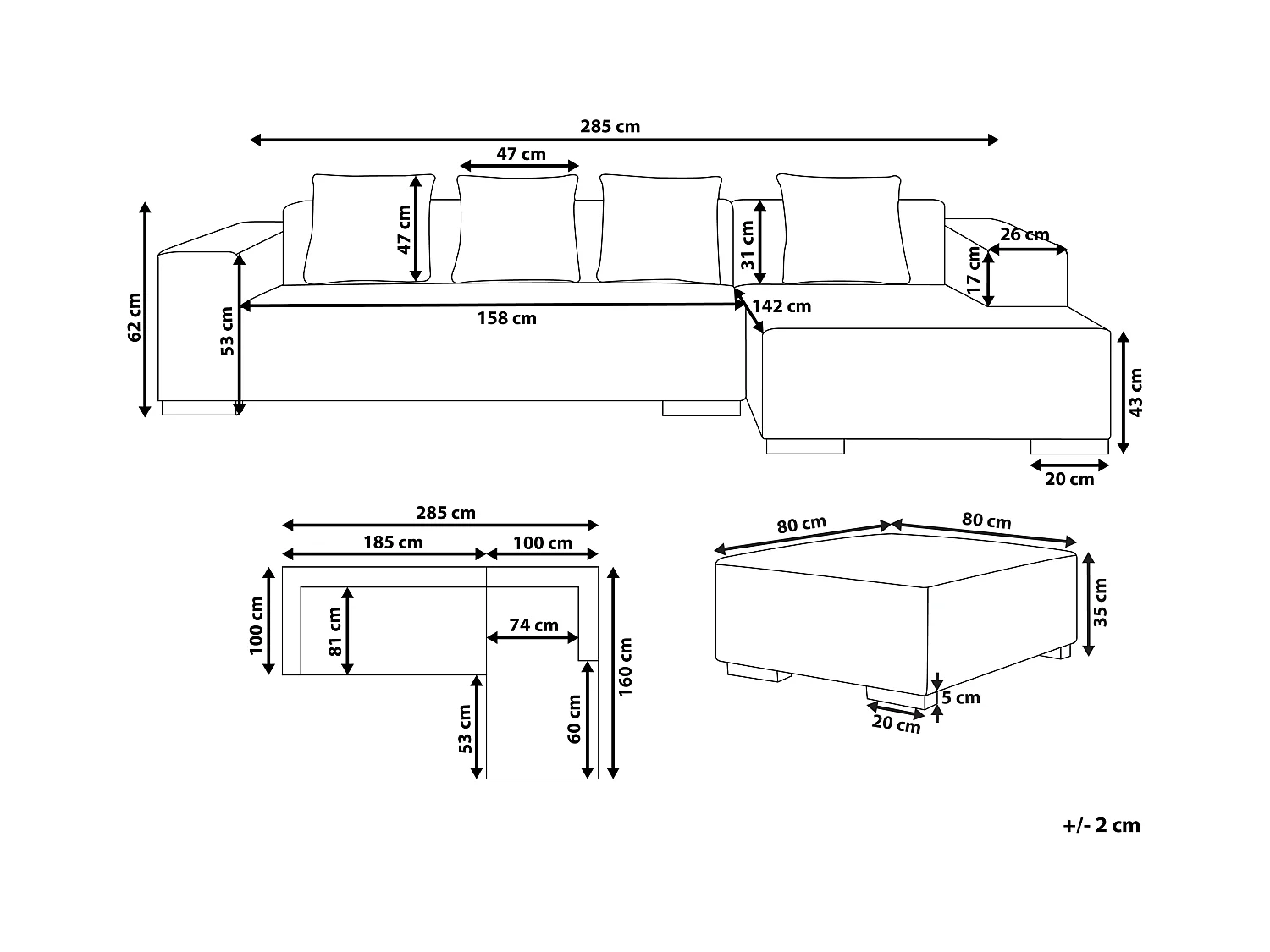 Canapé Angle Moderne à droite 4 Places avec Ottoman Forme de L Coussins Supplémentaires Bouclé Blanc Lungo