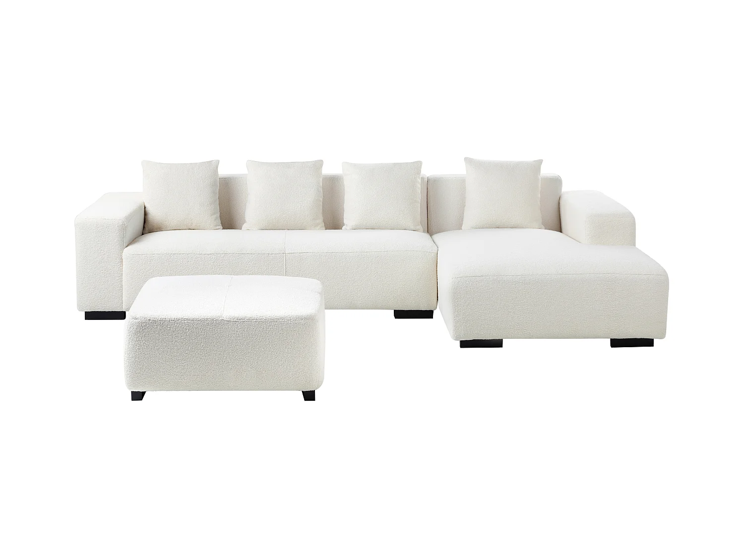 Canapé Angle Moderne à droite 4 Places avec Ottoman Forme de L Coussins Supplémentaires Bouclé Blanc Lungo