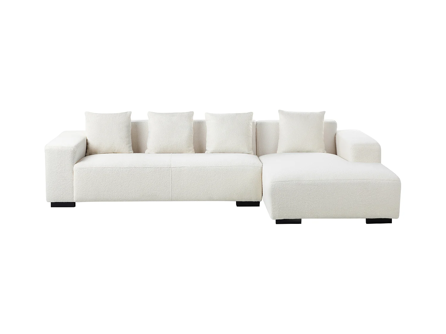 Canapé Angle Moderne à droite 4 Places avec Ottoman Forme de L Coussins Supplémentaires Bouclé Blanc Lungo