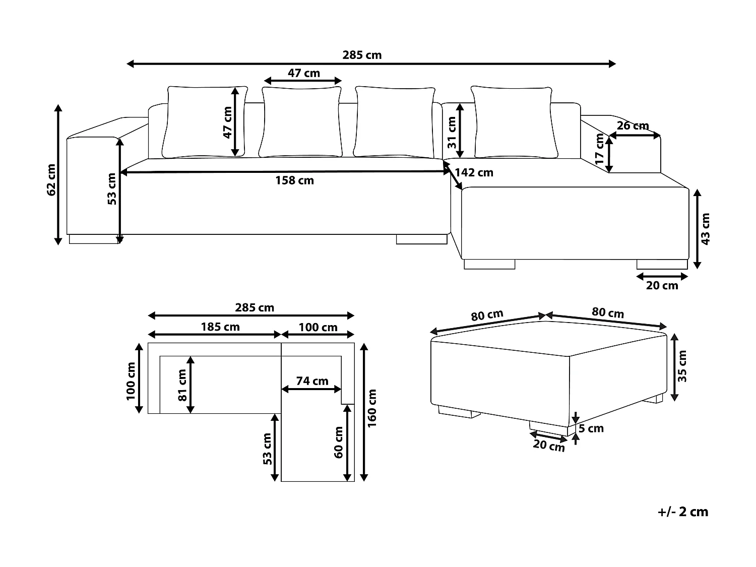 Canapé Angle Moderne à droite 4 Places avec Ottoman Forme de L Coussins Supplémentaires Bouclé Blanc Lungo