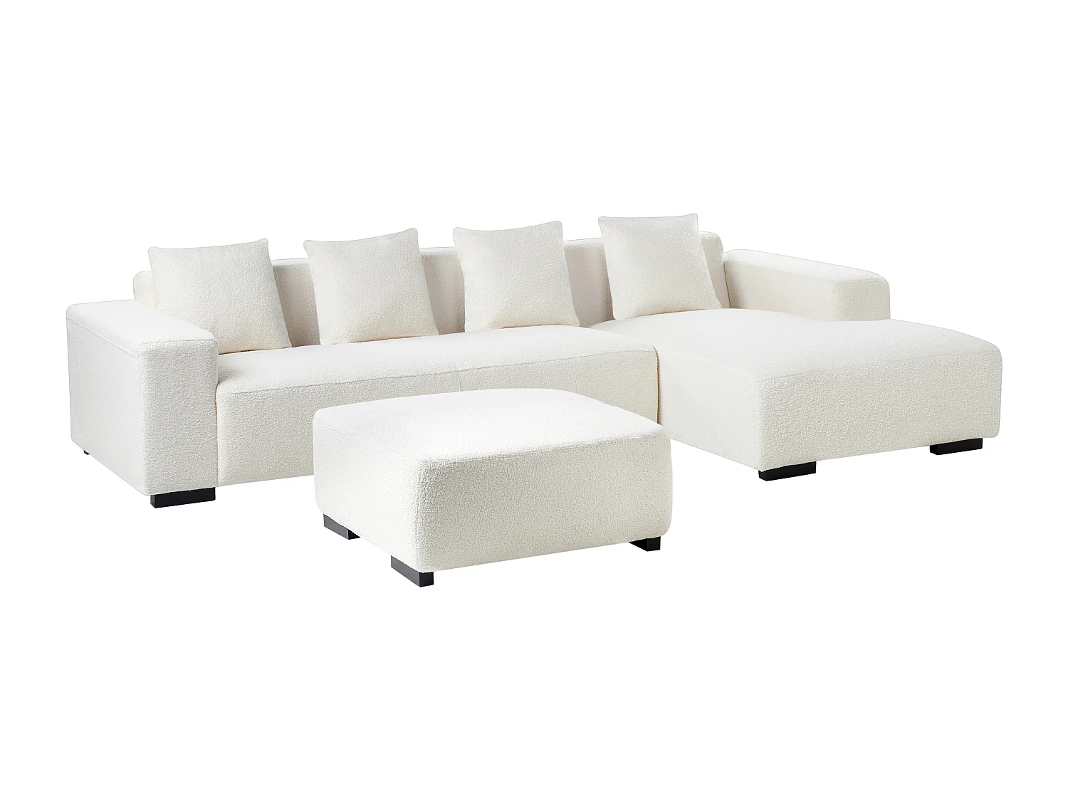 Canapé Angle Moderne à Gauche 4 Places avec Ottoman Forme de L Coussins Supplémentaires Bouclé Blanc Lungo