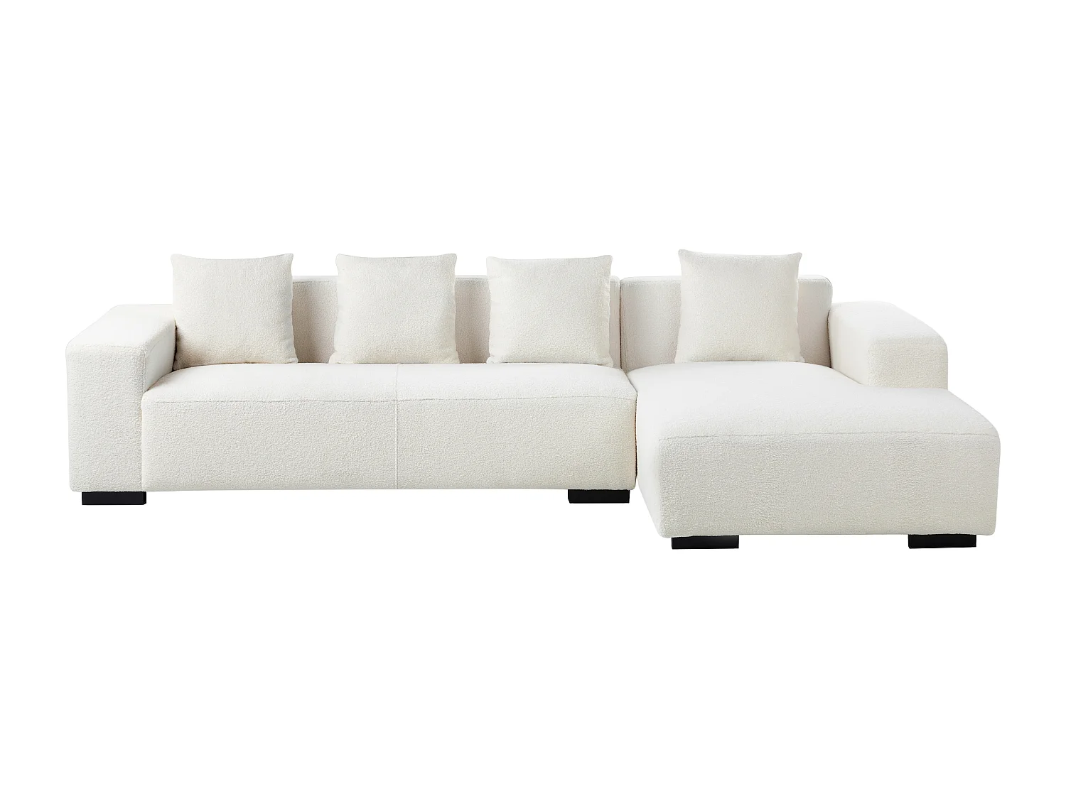 Canapé Angle Moderne à Gauche 4 Places avec Ottoman Forme de L Coussins Supplémentaires Bouclé Blanc Lungo