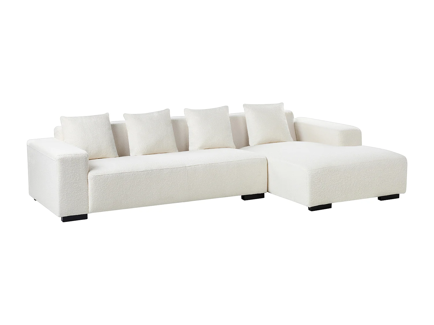 Canapé Angle Moderne à Gauche 4 Places avec Ottoman Forme de L Coussins Supplémentaires Bouclé Blanc Lungo