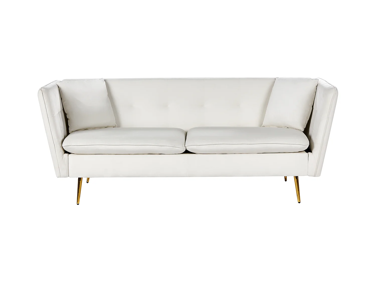 3-Sitzer Sofa Samtstoff cremeweiß mit 2 Dekokissen Metallbeine Glam Frederica