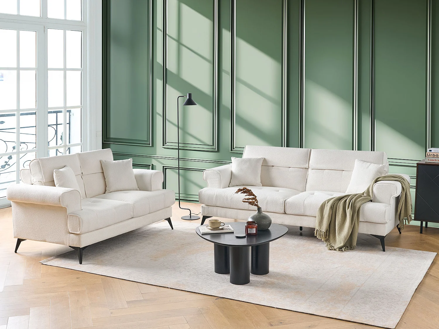 Sofa Set Stoff Weiß 5-Sitzer gepolstert verstellbare Kopfstützen Skive